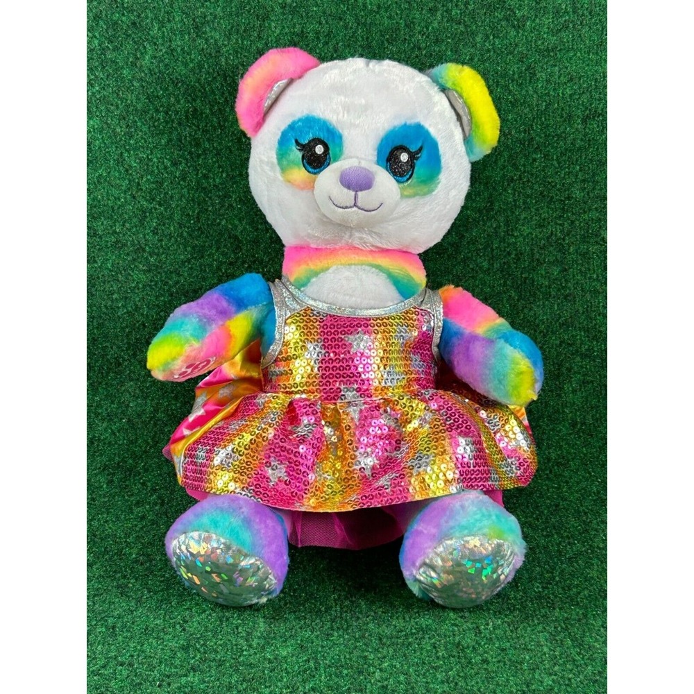Build-A-Bear Rainbow Friends Panda Plush‎ Sequin Pink Silver Star Overlay Dress